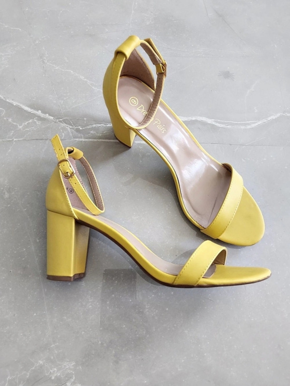 Paires Yellow Block Heel Sandals, Good Condition